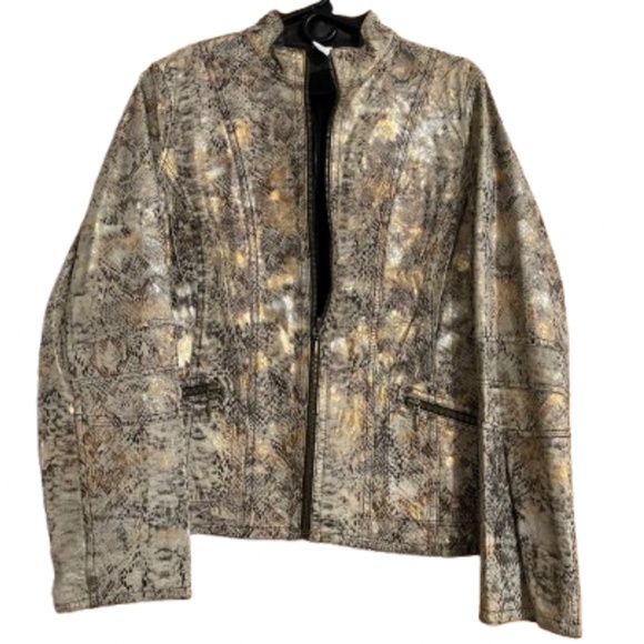 Chico’s Women’s Queen of the Jungle Reversible 100% Genuine Leather Jacket Sz-M - Picture 1 of 8